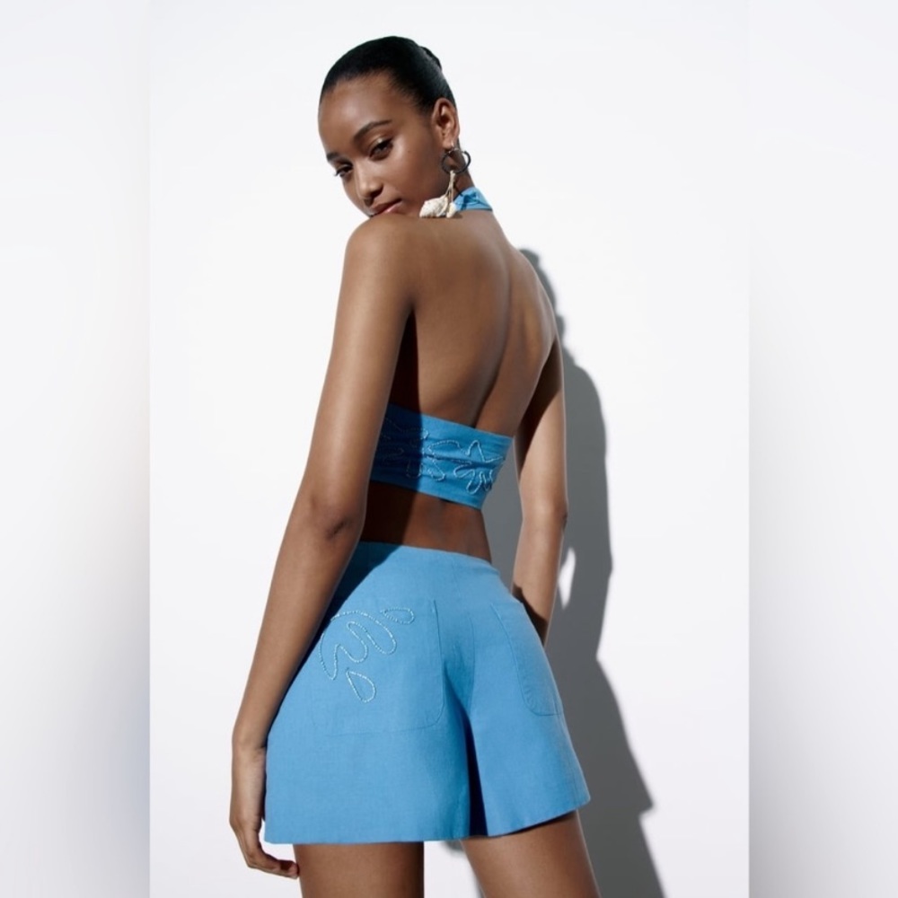 Zara Beaded Linen Shorts